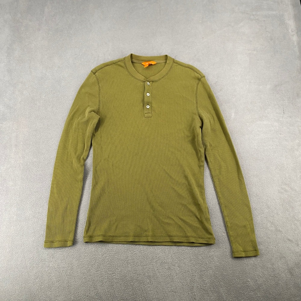 Joe Fresh Mens Small Olive Green Ribbed Long Sleeve Henley Shirt Thermal Style